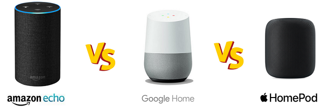 difference between Amazon echo, google home and apple homepod