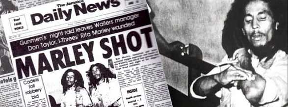 Bob Marley, his wife and crew were shot by unidentified assailants. 