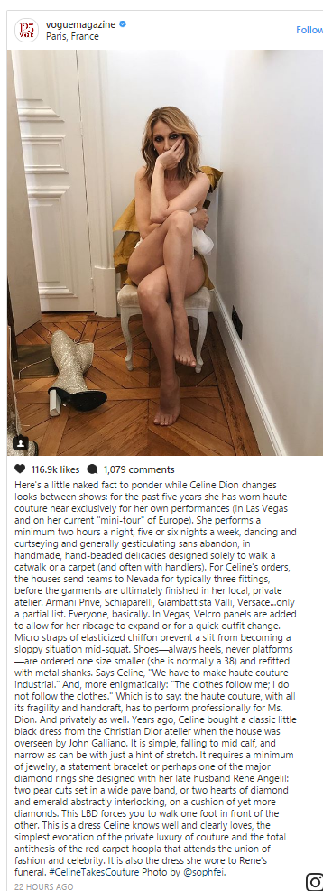 Celine Dion Strips Naked for Vogue Magazine's  Instagram post