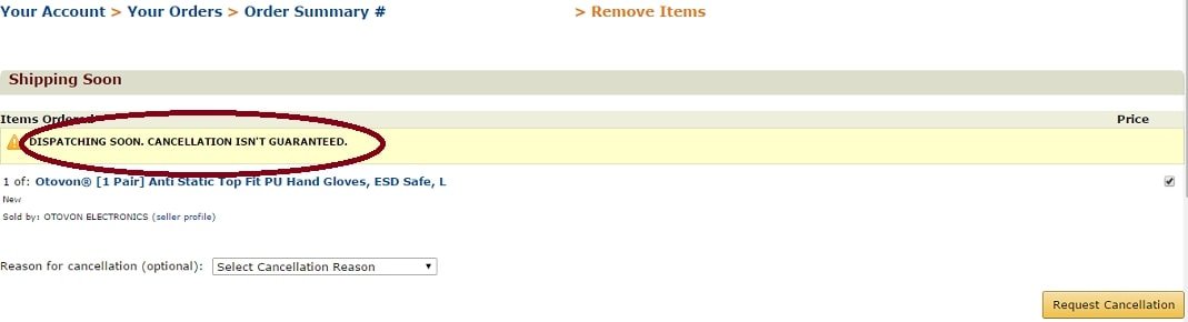 How to cancel preparing for dispatch Amazon order