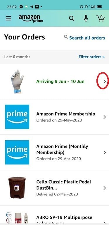 Product cancellation process through Amazon app