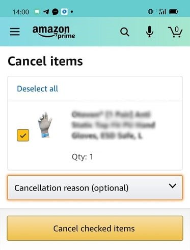 Final step in cancelling your Amazon purchase