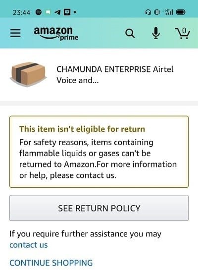 Amazon does not accept returns for items with built in batteries