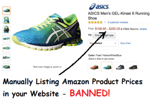 Listing Amazon Product Prices on your website is banned