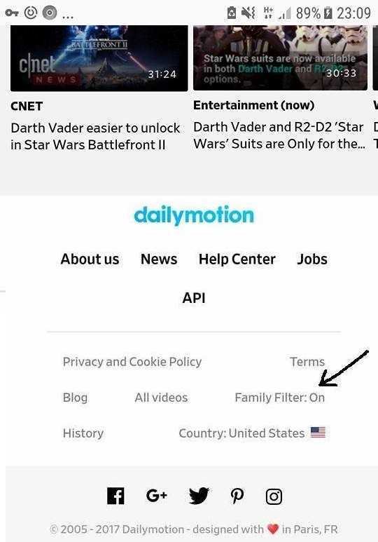 How to set Dailymotion age restriction and family filter ON ?