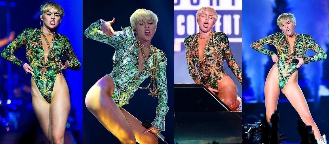 Horny Miley Cyrus in leotard outfit live performance