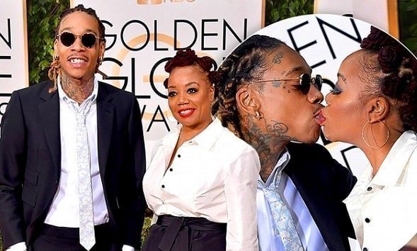 Wiz Khalifa lip kisses his mom during Golden Globe awards red carpet ceremony