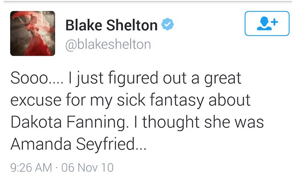 Blake Shelton had a perverted fantasy on Dakota Fanning