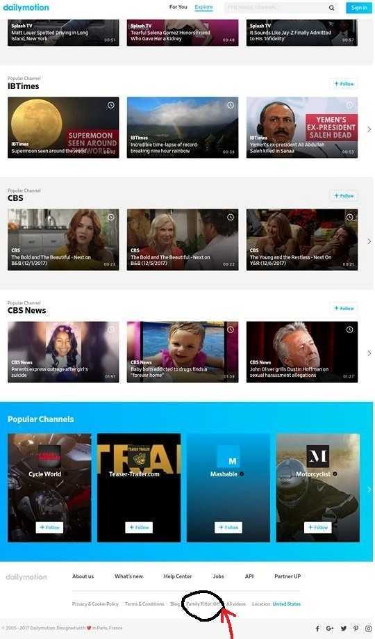 Dailymotion Age Restriction OFF, family filter OFF