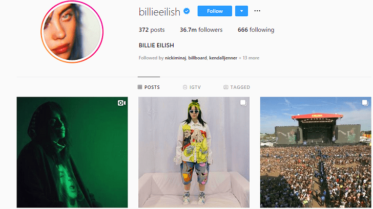 Billie Eilish loves instagram