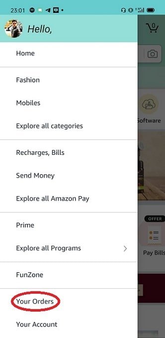 Steps to cancel a purchase through Amazon app