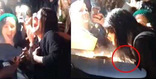 During live performance Skrillex hair caught fire